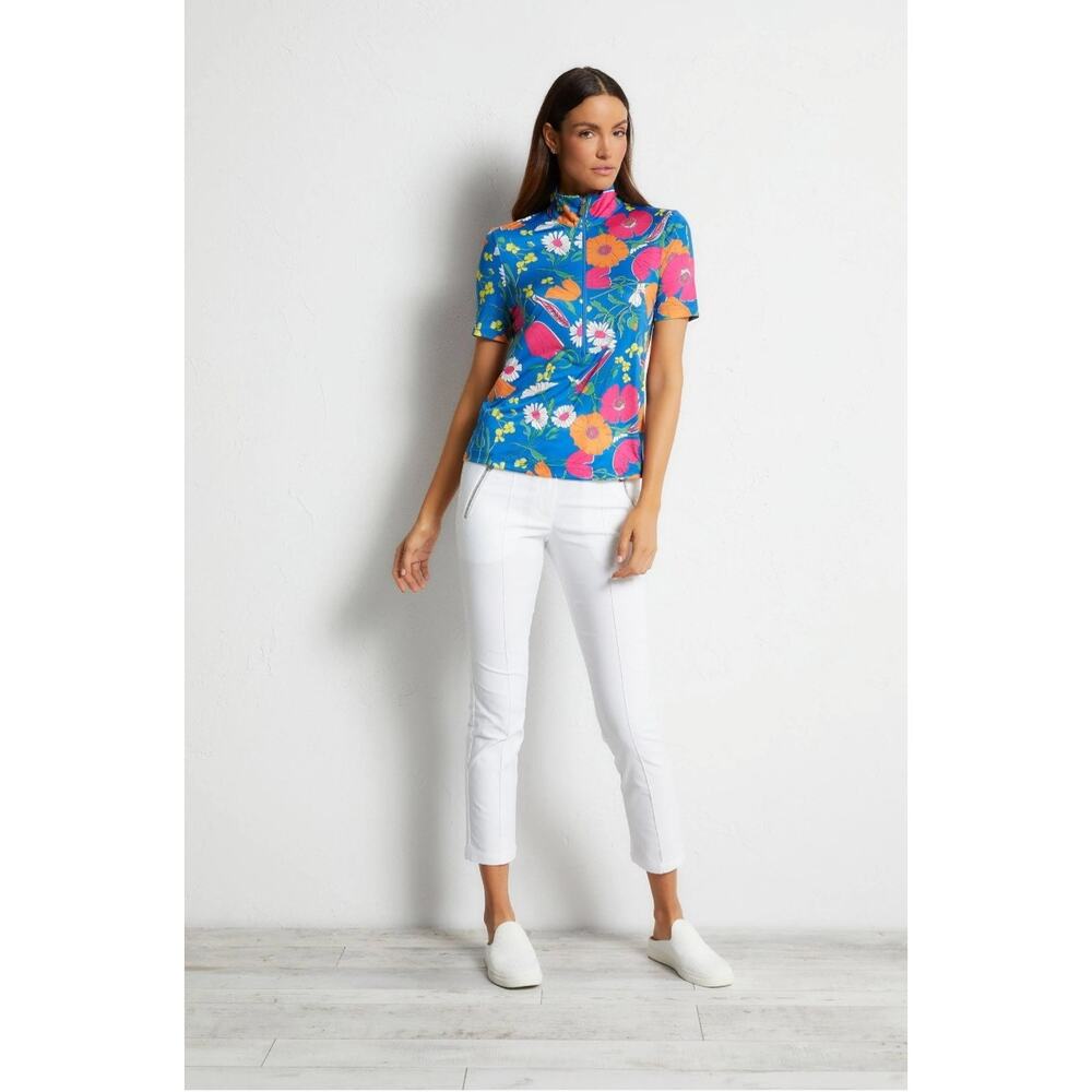 Anatomie Blue Quarter Zip Belle Vizcaya Floral Travel Top Size Medium